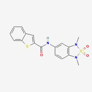 molecular formula C17H15N3O3S2 B2780190 N-(1,3-dimethyl-2,2-dioxido-1,3-dihydrobenzo[c][1,2,5]thiadiazol-5-yl)benzo[b]thiophene-2-carboxamide CAS No. 2034338-04-8