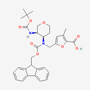 B2780209 5-[[9H-Fluoren-9-ylmethoxycarbonyl-[(3R,4R)-3-[(2-methylpropan-2-yl)oxycarbonylamino]oxan-4-yl]amino]methyl]-3-methylfuran-2-carboxylic acid CAS No. 2138575-52-5