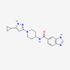 molecular formula C19H22N6O B2780210 N-(1-(5-cyclopropyl-1H-pyrazol-3-yl)piperidin-4-yl)-1H-benzo[d]imidazole-5-carboxamide CAS No. 2034209-11-3