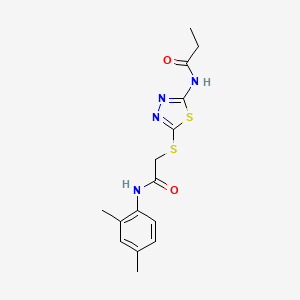 molecular formula C15H18N4O2S2 B2780249 N-[5-({[(2,4-dimethylphenyl)carbamoyl]methyl}sulfanyl)-1,3,4-thiadiazol-2-yl]propanamide CAS No. 392295-44-2