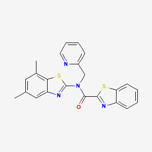 molecular formula C23H18N4OS2 B2780268 N-(5,7-dimethylbenzo[d]thiazol-2-yl)-N-(pyridin-2-ylmethyl)benzo[d]thiazole-2-carboxamide CAS No. 923070-23-9
