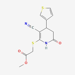 molecular formula C13H12N2O3S2 B2780274 Methyl {[3-cyano-6-oxo-4-(thiophen-3-yl)-1,4,5,6-tetrahydropyridin-2-yl]sulfanyl}acetate CAS No. 309280-06-6