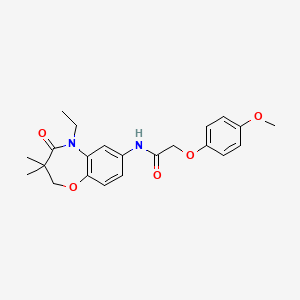 molecular formula C22H26N2O5 B2780276 N-(5-ethyl-3,3-dimethyl-4-oxo-2,3,4,5-tetrahydro-1,5-benzoxazepin-7-yl)-2-(4-methoxyphenoxy)acetamide CAS No. 921560-69-2