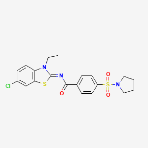 molecular formula C20H20ClN3O3S2 B2780278 N-[(2Z)-6-chloro-3-ethyl-2,3-dihydro-1,3-benzothiazol-2-ylidene]-4-(pyrrolidine-1-sulfonyl)benzamide CAS No. 850910-01-9