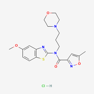 molecular formula C20H25ClN4O4S B2780320 N-(5-METHOXY-1,3-BENZOTHIAZOL-2-YL)-5-METHYL-N-[3-(MORPHOLIN-4-YL)PROPYL]-1,2-OXAZOLE-3-CARBOXAMIDE HYDROCHLORIDE CAS No. 1215378-61-2