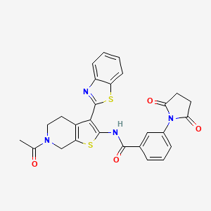 molecular formula C27H22N4O4S2 B2780397 N-(6-acetyl-3-(benzo[d]thiazol-2-yl)-4,5,6,7-tetrahydrothieno[2,3-c]pyridin-2-yl)-3-(2,5-dioxopyrrolidin-1-yl)benzamide CAS No. 864859-66-5
