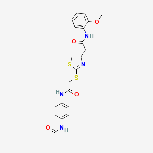 molecular formula C22H22N4O4S2 B2780427 N-(4-acetamidophenyl)-2-((4-(2-((2-methoxyphenyl)amino)-2-oxoethyl)thiazol-2-yl)thio)acetamide CAS No. 941937-32-2