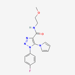molecular formula C16H16FN5O2 B2780477 1-(4-fluorophenyl)-N-(2-methoxyethyl)-5-(1H-pyrrol-1-yl)-1H-1,2,3-triazole-4-carboxamide CAS No. 2320854-92-8