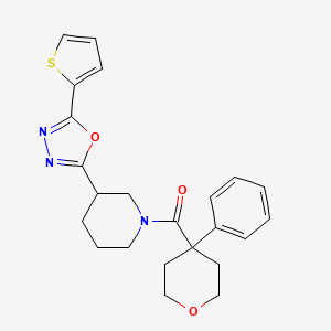 (4-phenyltetrahydro-2H-pyran-4-yl)(3-(5-(thiophen-2-yl)-1,3,4-oxadiazol-2-yl)piperidin-1-yl)methanone
