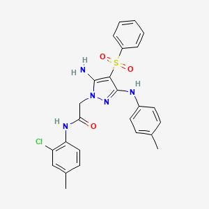 molecular formula C25H24ClN5O3S B2780584 2-(5-amino-4-(phenylsulfonyl)-3-(p-tolylamino)-1H-pyrazol-1-yl)-N-(2-chloro-4-methylphenyl)acetamide CAS No. 2034518-09-5