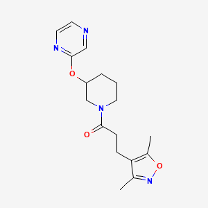 molecular formula C17H22N4O3 B2780650 3-(3,5-dimethyl-1,2-oxazol-4-yl)-1-[3-(pyrazin-2-yloxy)piperidin-1-yl]propan-1-one CAS No. 2034473-26-0