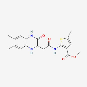 molecular formula C19H21N3O4S B2780672 Methyl 2-(2-(6,7-dimethyl-3-oxo-1,2,3,4-tetrahydroquinoxalin-2-yl)acetamido)-5-methylthiophene-3-carboxylate CAS No. 1008711-10-1