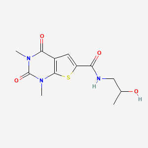 molecular formula C12H15N3O4S B2780693 N-(2-hydroxypropyl)-1,3-dimethyl-2,4-dioxo-1,2,3,4-tetrahydrothieno[2,3-d]pyrimidine-6-carboxamide CAS No. 946335-24-6