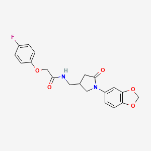molecular formula C20H19FN2O5 B2780713 N-((1-(benzo[d][1,3]dioxol-5-yl)-5-oxopyrrolidin-3-yl)methyl)-2-(4-fluorophenoxy)acetamide CAS No. 955228-43-0