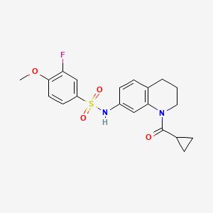 molecular formula C20H21FN2O4S B2780823 N-(1-cyclopropanecarbonyl-1,2,3,4-tetrahydroquinolin-7-yl)-3-fluoro-4-methoxybenzene-1-sulfonamide CAS No. 946267-42-1