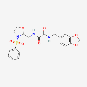 molecular formula C20H21N3O7S B2780843 N1-(benzo[d][1,3]dioxol-5-ylmethyl)-N2-((3-(phenylsulfonyl)oxazolidin-2-yl)methyl)oxalamide CAS No. 868981-70-8