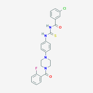 molecular formula C25H22ClFN4O2S B278085 N-(3-chlorobenzoyl)-N'-{4-[4-(2-fluorobenzoyl)-1-piperazinyl]phenyl}thiourea 