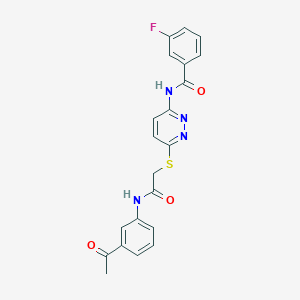 molecular formula C21H17FN4O3S B2780897 N-(6-((2-((3-acetylphenyl)amino)-2-oxoethyl)thio)pyridazin-3-yl)-3-fluorobenzamide CAS No. 1021075-54-6