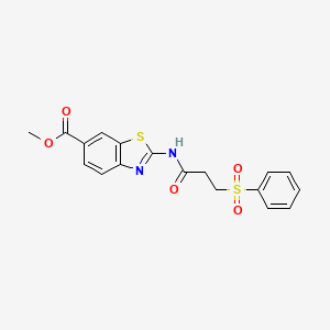 molecular formula C18H16N2O5S2 B2780911 methyl 2-[3-(benzenesulfonyl)propanamido]-1,3-benzothiazole-6-carboxylate CAS No. 892855-84-4