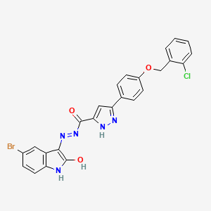 molecular formula C25H17BrClN5O3 B2780919 N'-[(3E)-5-bromo-2-oxo-1,2-dihydro-3H-indol-3-ylidene]-3-{4-[(2-chlorobenzyl)oxy]phenyl}-1H-pyrazole-5-carbohydrazide CAS No. 441742-91-2