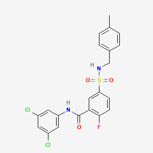 molecular formula C21H17Cl2FN2O3S B2780934 N-(3,5-dichlorophenyl)-2-fluoro-5-{[(4-methylphenyl)methyl]sulfamoyl}benzamide CAS No. 451481-24-6
