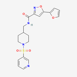 molecular formula C19H20N4O5S B2780937 5-(furan-2-yl)-N-((1-(pyridin-3-ylsulfonyl)piperidin-4-yl)methyl)isoxazole-3-carboxamide CAS No. 1428380-07-7