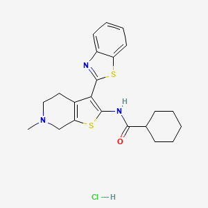 molecular formula C22H26ClN3OS2 B2780945 N-(3-(benzo[d]thiazol-2-yl)-6-methyl-4,5,6,7-tetrahydrothieno[2,3-c]pyridin-2-yl)cyclohexanecarboxamide hydrochloride CAS No. 1163144-10-2