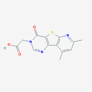 molecular formula C13H11N3O3S B2780948 2-{11,13-dimethyl-6-oxo-8-thia-3,5,10-triazatricyclo[7.4.0.0,2,7]trideca-1(13),2(7),3,9,11-pentaen-5-yl}acetic acid CAS No. 852956-33-3