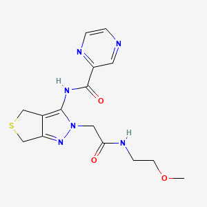 molecular formula C15H18N6O3S B2780958 N-(2-(2-((2-methoxyethyl)amino)-2-oxoethyl)-4,6-dihydro-2H-thieno[3,4-c]pyrazol-3-yl)pyrazine-2-carboxamide CAS No. 1105248-81-4