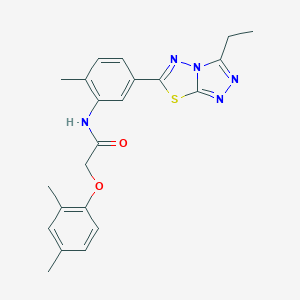 molecular formula C22H23N5O2S B278098 2-(2,4-dimethylphenoxy)-N-[5-(3-ethyl[1,2,4]triazolo[3,4-b][1,3,4]thiadiazol-6-yl)-2-methylphenyl]acetamide 
