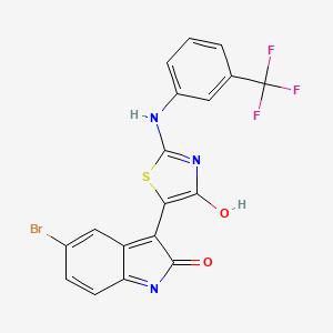 molecular formula C18H9BrF3N3O2S B2780992 (2Z,5Z)-5-(5-bromo-2-oxoindolin-3-ylidene)-2-((3-(trifluoromethyl)phenyl)imino)thiazolidin-4-one CAS No. 374916-47-9
