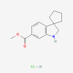 molecular formula C14H18ClNO2 B2781002 Methyl spiro[1,2-dihydroindole-3,1'-cyclopentane]-6-carboxylate;hydrochloride CAS No. 2411315-45-0