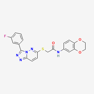 molecular formula C21H16FN5O3S B2781060 N-(2,3-dihydrobenzo[b][1,4]dioxin-6-yl)-2-((3-(3-fluorophenyl)-[1,2,4]triazolo[4,3-b]pyridazin-6-yl)thio)acetamide CAS No. 852374-80-2