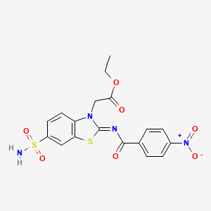 Ethyl 2-[2-(4-nitrobenzoyl)imino-6-sulfamoyl-1,3-benzothiazol-3-yl]acetate