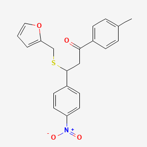 molecular formula C21H19NO4S B2781142 3-((Furan-2-ylmethyl)thio)-3-(4-nitrophenyl)-1-(p-tolyl)propan-1-one CAS No. 307341-92-0