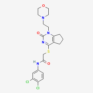 molecular formula C21H24Cl2N4O3S B2781144 N-(3,4-dichlorophenyl)-2-({1-[2-(morpholin-4-yl)ethyl]-2-oxo-1H,2H,5H,6H,7H-cyclopenta[d]pyrimidin-4-yl}sulfanyl)acetamide CAS No. 946269-97-2