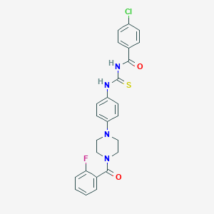 molecular formula C25H22ClFN4O2S B278116 N-(4-chlorobenzoyl)-N'-{4-[4-(2-fluorobenzoyl)-1-piperazinyl]phenyl}thiourea 