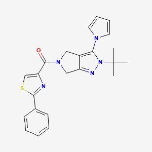 molecular formula C23H23N5OS B2781205 (2-(tert-butyl)-3-(1H-pyrrol-1-yl)pyrrolo[3,4-c]pyrazol-5(2H,4H,6H)-yl)(2-phenylthiazol-4-yl)methanone CAS No. 1251547-66-6