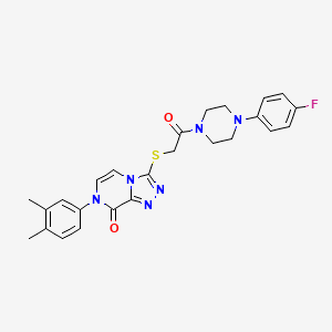 molecular formula C25H25FN6O2S B2781269 7-(3,4-dimethylphenyl)-3-((2-(4-(4-fluorophenyl)piperazin-1-yl)-2-oxoethyl)thio)-[1,2,4]triazolo[4,3-a]pyrazin-8(7H)-one CAS No. 1223841-69-7