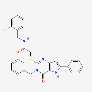 molecular formula C28H23ClN4O2S B2781273 2-({3-benzyl-4-oxo-6-phenyl-3H,4H,5H-pyrrolo[3,2-d]pyrimidin-2-yl}sulfanyl)-N-[(2-chlorophenyl)methyl]acetamide CAS No. 1114915-89-7