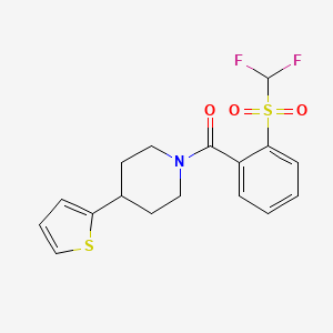 molecular formula C17H17F2NO3S2 B2781276 (2-((Difluoromethyl)sulfonyl)phenyl)(4-(thiophen-2-yl)piperidin-1-yl)methanone CAS No. 1797244-05-3