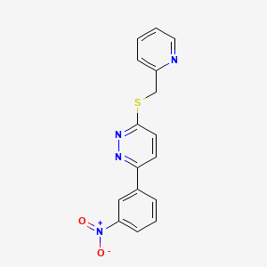molecular formula C16H12N4O2S B2781280 3-(3-Nitrophenyl)-6-((pyridin-2-ylmethyl)thio)pyridazine CAS No. 893998-30-6