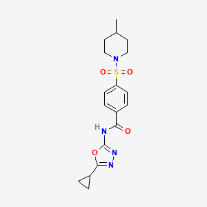 molecular formula C18H22N4O4S B2781292 N-(5-cyclopropyl-1,3,4-oxadiazol-2-yl)-4-[(4-methylpiperidin-1-yl)sulfonyl]benzamide CAS No. 850935-92-1
