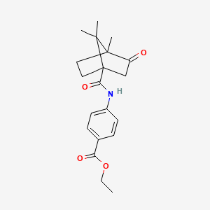 molecular formula C20H25NO4 B2781300 ethyl 4-((1S,4S)-4,7,7-trimethyl-3-oxobicyclo[2.2.1]heptane-1-carboxamido)benzoate 