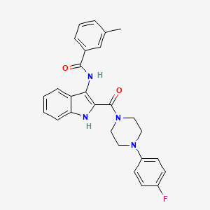 molecular formula C27H25FN4O2 B2781308 N-{2-[4-(4-fluorophenyl)piperazine-1-carbonyl]-1H-indol-3-yl}-3-methylbenzamide CAS No. 1029765-38-5