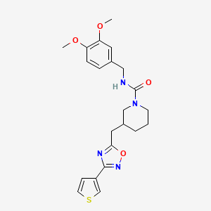 molecular formula C22H26N4O4S B2781314 N-(3,4-dimethoxybenzyl)-3-((3-(thiophen-3-yl)-1,2,4-oxadiazol-5-yl)methyl)piperidine-1-carboxamide CAS No. 1798529-49-3