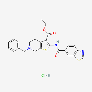 molecular formula C25H24ClN3O3S2 B2781319 Ethyl 2-(benzo[d]thiazole-6-carboxamido)-6-benzyl-4,5,6,7-tetrahydrothieno[2,3-c]pyridine-3-carboxylate hydrochloride CAS No. 1217051-35-8