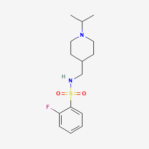 molecular formula C15H23FN2O2S B2781320 2-fluoro-N-((1-isopropylpiperidin-4-yl)methyl)benzenesulfonamide CAS No. 952982-70-6