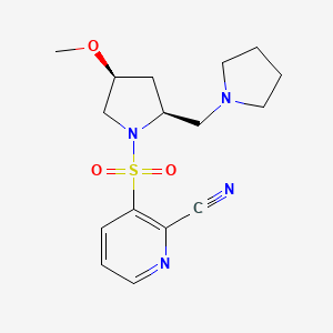 molecular formula C16H22N4O3S B2781330 3-{[(2s,4s)-4-Methoxy-2-[(pyrrolidin-1-yl)methyl]pyrrolidin-1-yl]sulfonyl}pyridine-2-carbonitrile CAS No. 2223072-60-2