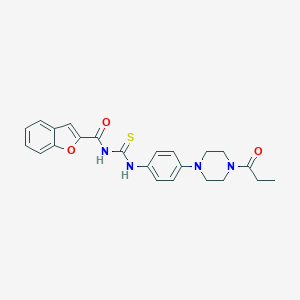 molecular formula C23H24N4O3S B278134 N-(1-benzofuran-2-ylcarbonyl)-N'-[4-(4-propionyl-1-piperazinyl)phenyl]thiourea 
